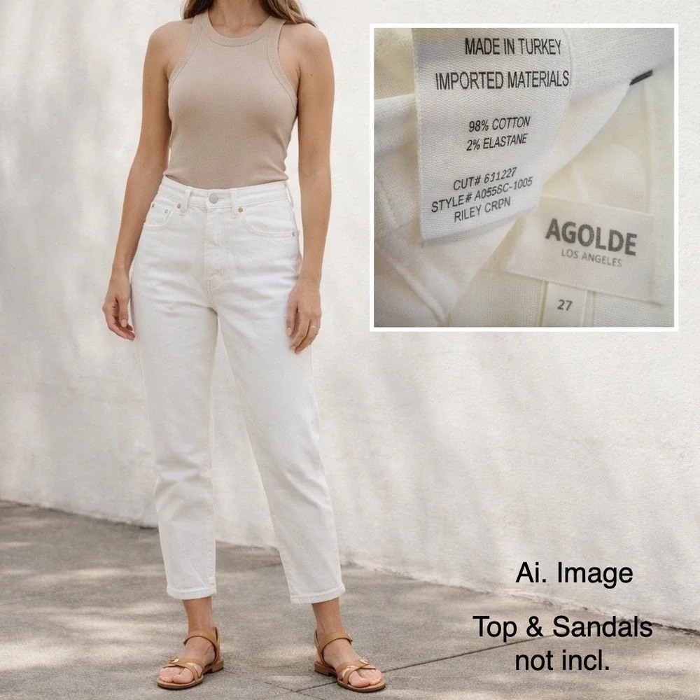 AGOLDE Riley Crop High Rise Straight Leg Jeans Sz.‎ 27 White/Cream Summer Luxury